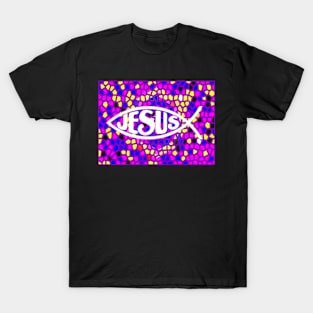 JESUS FISH ICHTHYS PURPLE STAINED GLASS WINDOW T-Shirt